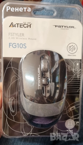 Мишка A4tech FG10S Fstyler, оптична (2000 dpi), безжична, 4 бутона, сив 