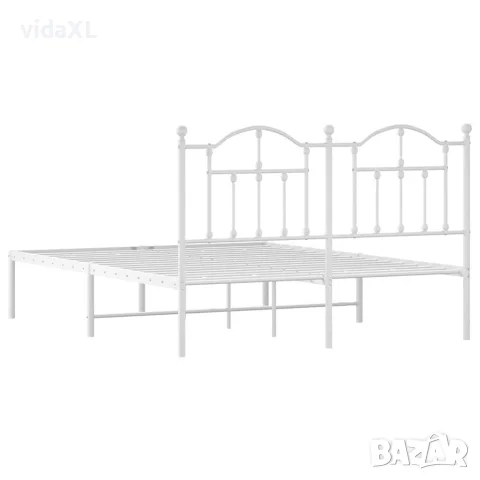 vidaXL Метална рамка за легло с горна табла, бяла, 140x190 см, снимка 7 - Спални и легла - 56147302