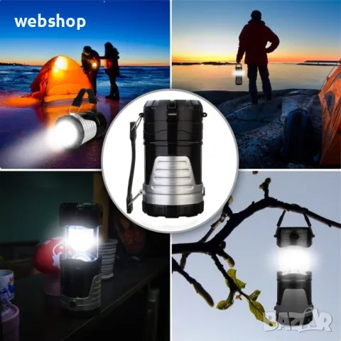 Акумулаторна LED лампа за къмпинг с фенерче 1W + 6 LED WB-7088A, Слънчев панел и USB, Дръжка , снимка 10 - Къмпинг осветление - 49821011