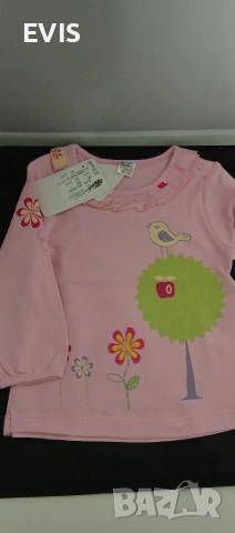 Детска блуза с дълъг ръкав „Птиче и цветя“ – Нова с етикет, снимка 4 - Бебешки блузки - 53769422