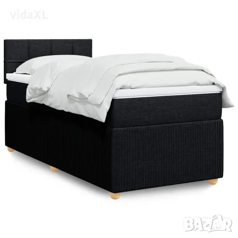 vidaXL Боксспринг легло с матрак, черно, 90x200 см, плат, снимка 2 - Спални и легла - 56146945