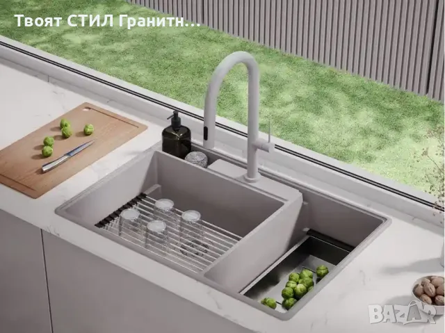 Сива кухненска гранитна мивка Париж 80 Work&Store 780 x 530 мм
