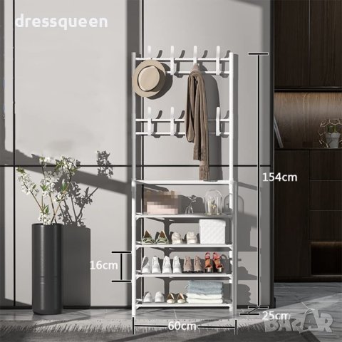 4071 Етажерка за обувки с 4 рафта и закачалки за дрехи, снимка 2 - Етажерки - 42155012