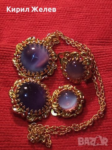 ПОЗЛАТЕНИ КОЛИЕ ОБЕЦИ БРОШКА БРОНЗ с ЮВЕЛИРНО ШЛИФОВАНО КОТЕШКО ОКО АРТ ДЕКО ПРЕКРАСНИ БИЖУТА 27967, снимка 4 - Бижутерийни комплекти - 37115412