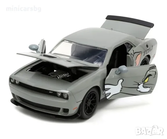 Метални колички: Dodge Challenger SRT Hellcat – Tom & Jerry с фигурка, Jada 1:24, снимка 3 - Колекции - 55945068