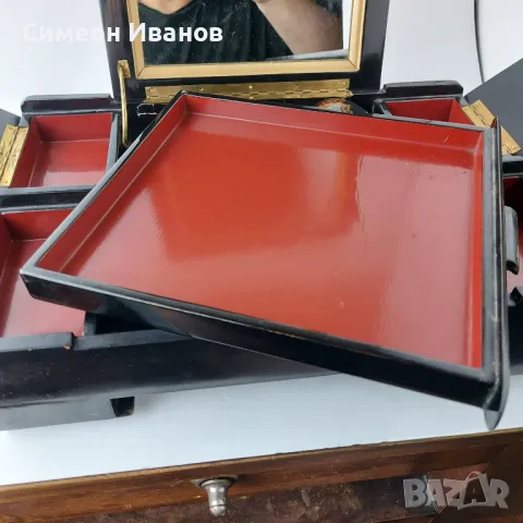 Стара виетнамска дървена кутия за гримове и бижута #5618  Има някои проблеми:  липсват две кутии и н, снимка 8 - Антикварни и старинни предмети - 47733829