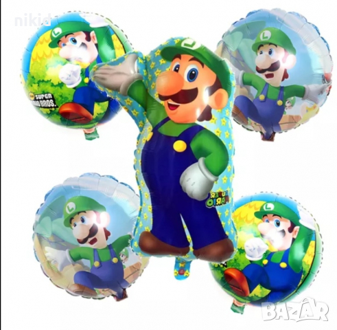 Супер Марио Super Mario Луиджи различни фолио фолиев балон хелий или въздух, снимка 6 - Други - 31905147