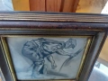 Стара картина рисунка подпис хубава дървена рамка, снимка 3