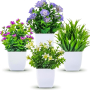 Мини изкуствени растения Комплект от 4 декоративни пластмасови саксии, снимка 1 - Стайни растения - 44600646