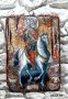 икона Свети Мина на кон със светци 21/15 см - УНИКАТ, декупаж