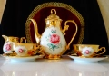 Сервиз за кафе баварски порцелан,чисто злато,роза,барок. , снимка 1