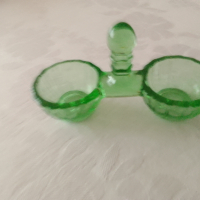 Зелено стъкло солница Арт Деко, снимка 4 - Антикварни и старинни предмети - 44732982
