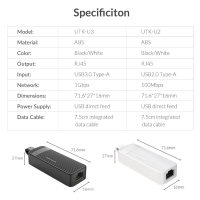 Orico адаптер USB3.0 to LAN Gigabit 1000Mbps black - UTK-U3, снимка 12 - Мрежови адаптери - 44783357