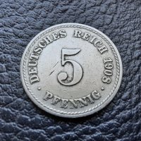 Стара монета 5 пфенига 1908 г. буква А - Германия - топ цена !, снимка 9 - Нумизматика и бонистика - 39767248