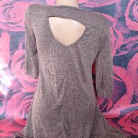 Кафява разкроена блуза с 3/4 ръкав и интересен гръб М, снимка 2 - Блузи с дълъг ръкав и пуловери - 41400414