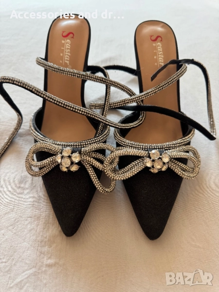 Елегантни черни токчета с панделка, снимка 1