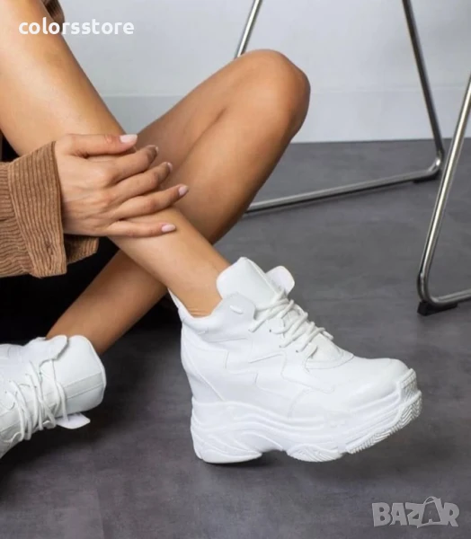Кецове на платформа - бяла кожа - PA100-1, снимка 1