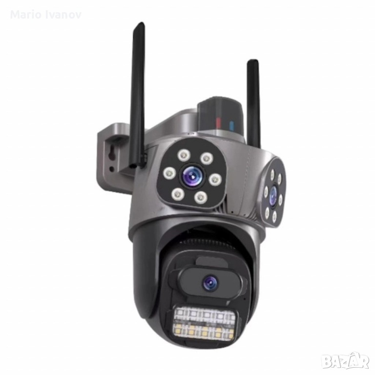Тип продукт: Външна PTZ WiFi камера; Резолюция: 9MP (3MP + 3MP + 3MP); Обективи: 2 фиксирани + 1 под, снимка 1