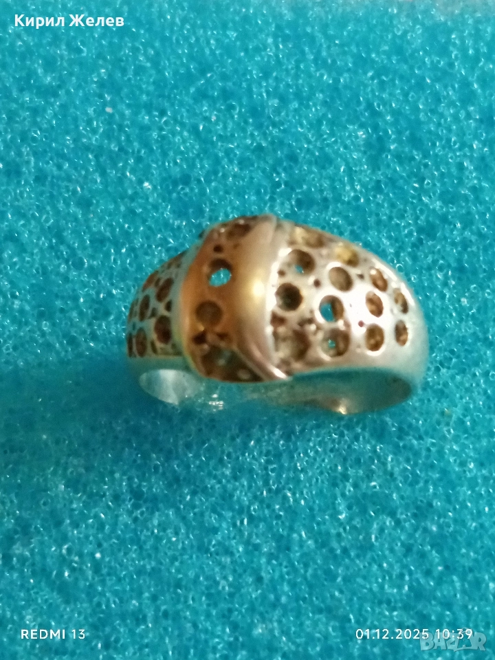 Сребърен пръстен с ажурна украса и инкрустирани кристали 8766, снимка 1