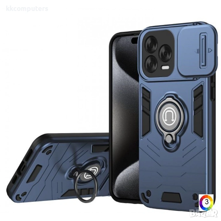 ZTE Blade V70 Vita / V70 Design Удароустойчив Калъф Slide Camshield с Поставка и Протектор – Черен, , снимка 1