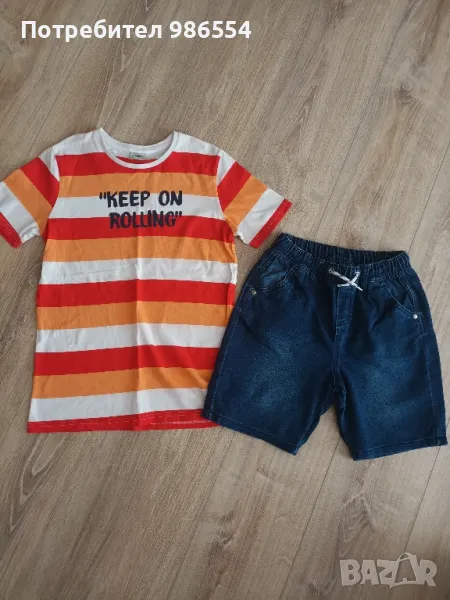 Сет тениска и къси дънкови панталони размер 134 - 140 см, снимка 1
