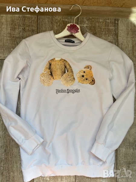 Нова спортна бяла памучна спортна блуза с апликация мече по модел на Moschino , снимка 1