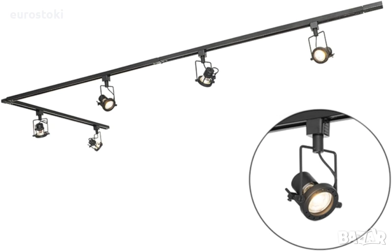 Qazqa  Suplux - Модерна алуминиева 1-фазна шинна осветителна система с 5 лампови точки, черна, снимка 1