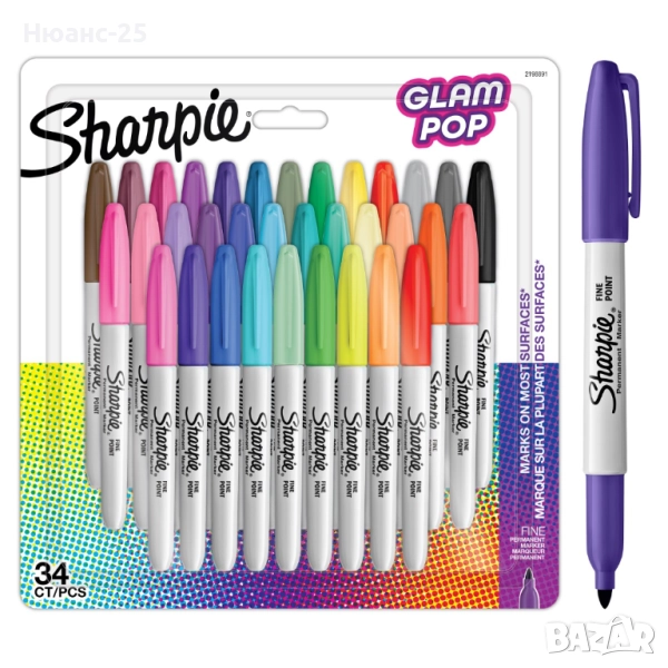 Комплект перманентни маркери Sharpie Glam Pop, F, 34 цв., снимка 1
