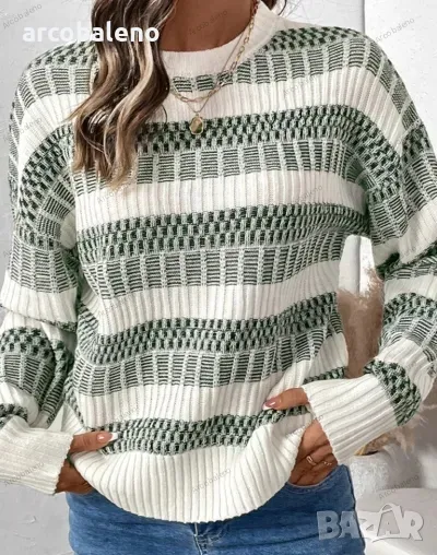 Дамски небрежен пуловер на райета, снимка 1