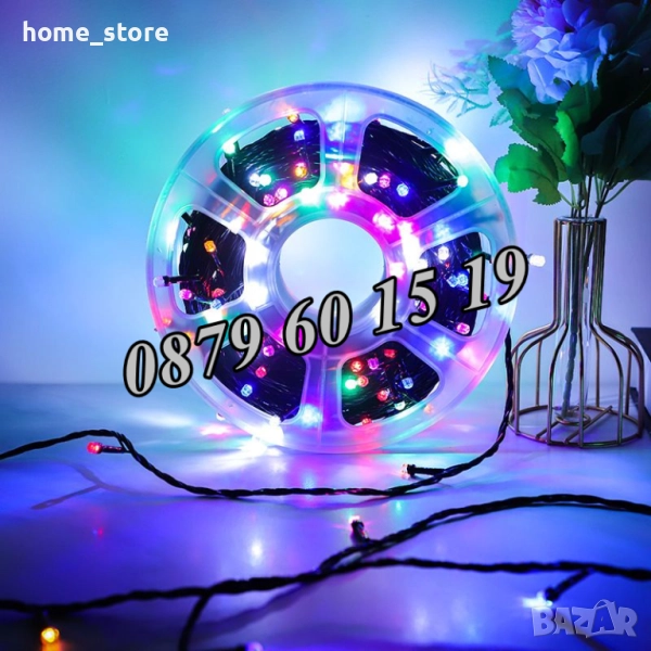 Коледни лампички 20 метра на макара, многоцветни, водоустойчиви, снимка 1