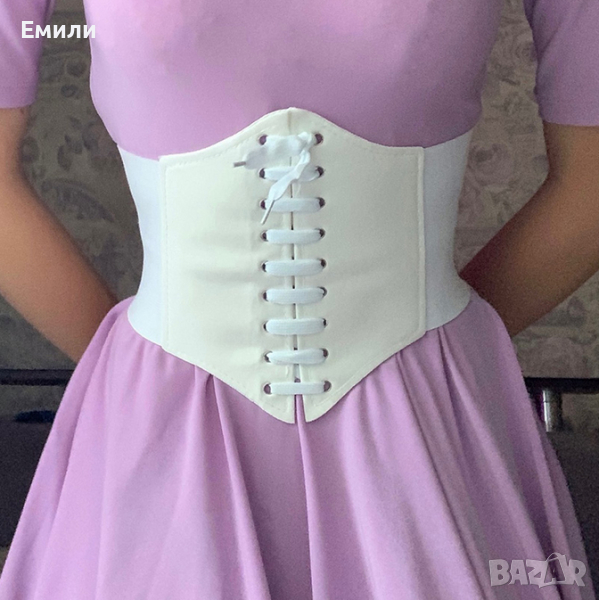  Корсет колан от еко кожа в бял цвят , снимка 1