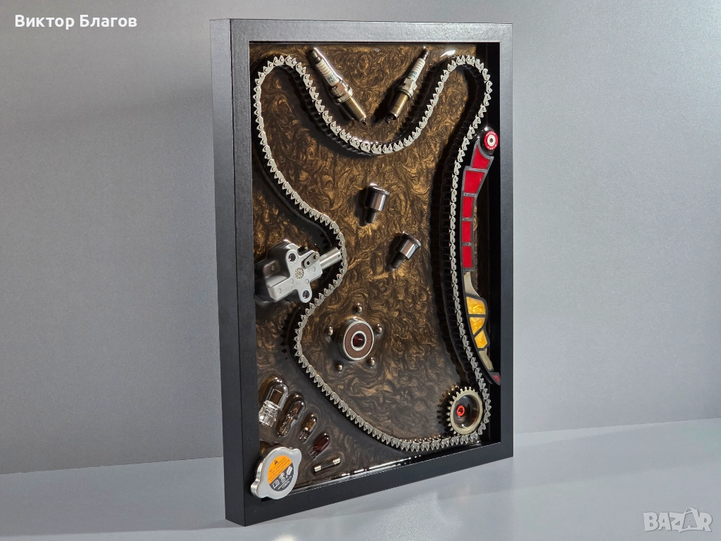 3D картина с части от двигател в епоксидна смола, снимка 1