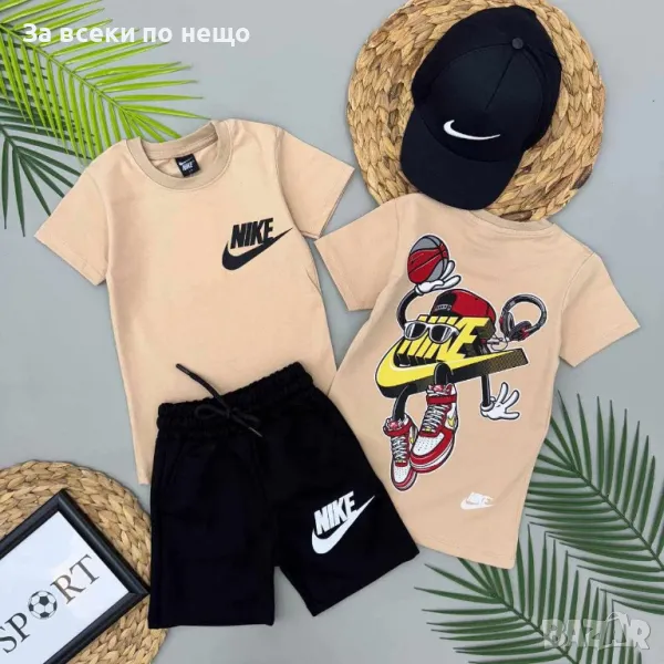 Nike Детски Памучен Еластичен Къс Летен Комплект С Шапка Найк Код B329, снимка 1