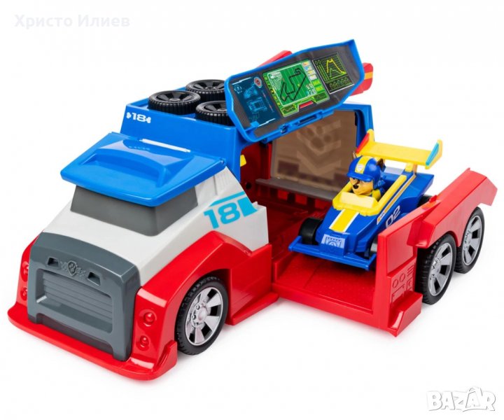 Paw Patrol Мобилен пит-стоп със състезателна кола и кученцето Чейс Голям камион на Пес Патрул, снимка 1