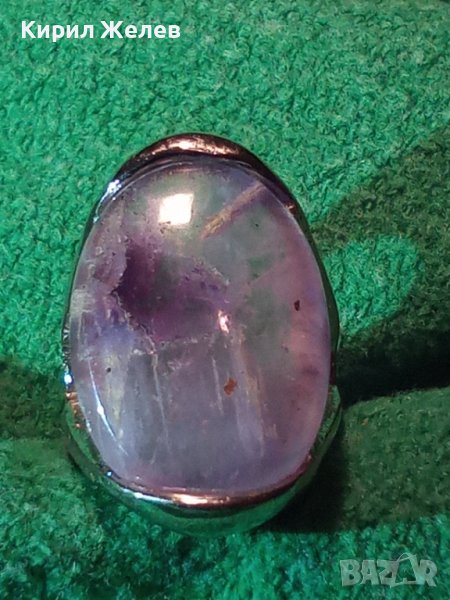 ПОСРЕБРЕН ФЕШЪН АРТ ПРЪСТЕН с НАТУРАЛЕН ЮВЕЛИРНО ШЛИФОВАН КАМЪК - АМЕТИСТ 26606, снимка 1