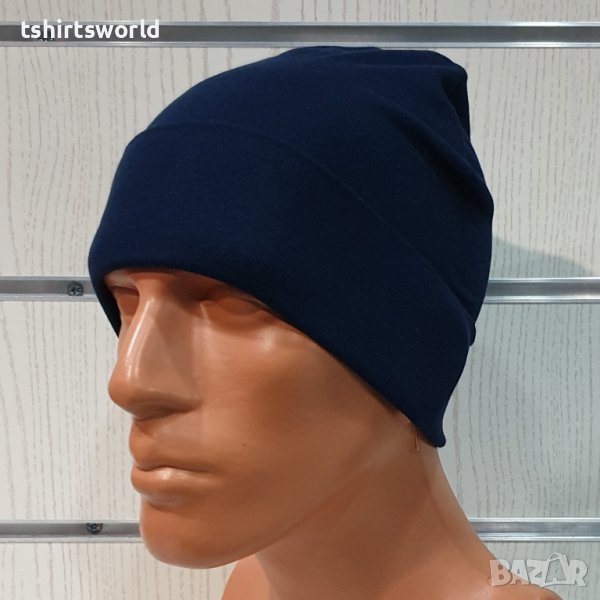 Нова зимна шапка с подгъв в тъмносин цвят, снимка 1