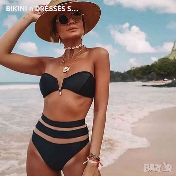 Черен бански с твърди чашки висока талия , снимка 1