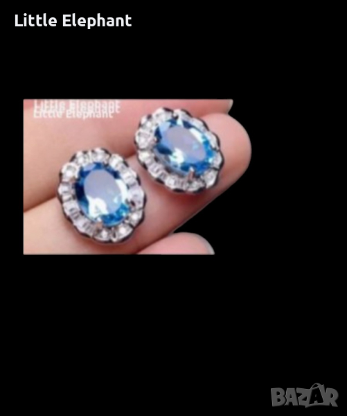 Сребърни обеци"Natural blue topaz",кристали/нови, снимка 1