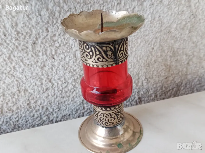 Стъкло и метал,свещник,посребрен Мароко,Ррр,, снимка 1