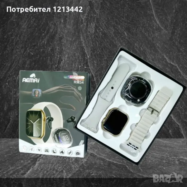 Смарт часовник с AMOLED дисплей и безжични слушалки, RM34, снимка 1