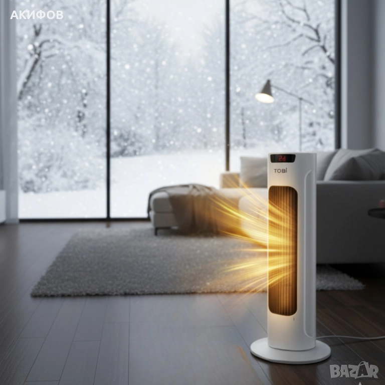 Вертикален керамичен отоплител с дистанционно и защита от прегряване, снимка 1