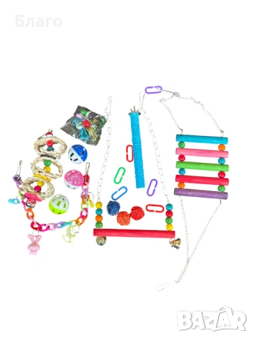 Голям лот за папагали: кацалка, дървени играчки, снимка 2 - За птици - 53637109