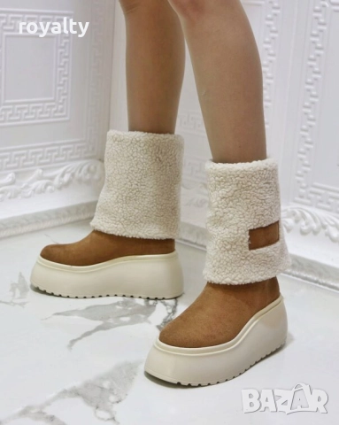 Боти на платформа - кафяв велур - BPK1, снимка 2 - Дамски боти - 35885042