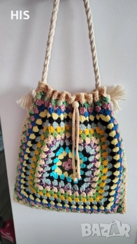Дамска плетена луксозна чанта , ръчно изработена , многоцветна , снимка 3 - Чанти - 40479503