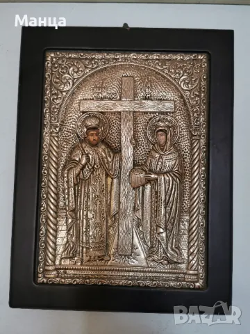 Гръцка сребърна икона Константин и Елена, снимка 3 - Антикварни и старинни предмети - 49740071