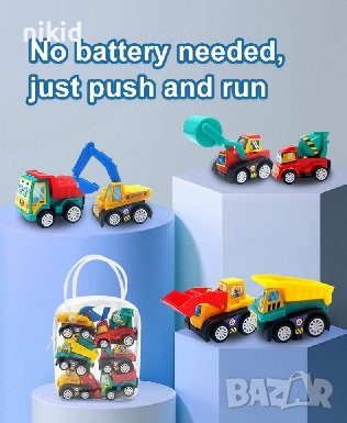 6 бр Багери багер кран строителни машини подвижни гуми пластмасови PVC фигурки играчки декор торта