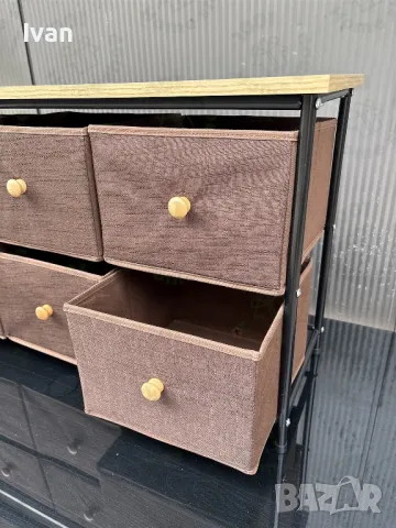 Скрин с 6 текстилни чекмеджета и дървен плот, снимка 3 - Етажерки - 50425546