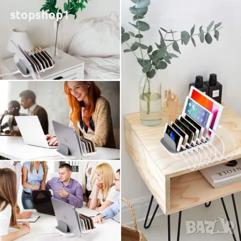 7 USB станция за зареждане за активирана електроника със 7 бр. къси кабели, настолно зарядно устройс, снимка 4 - Оригинални зарядни - 48667635