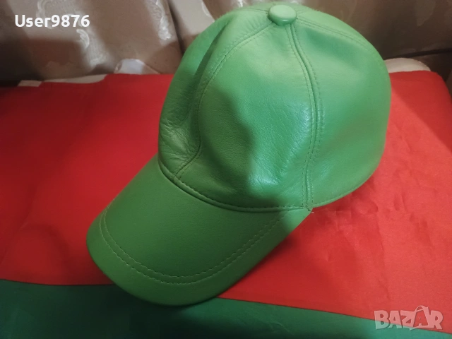 Шапка естествена кожа , Зелен цвят., снимка 2 - Шапки - 53372044