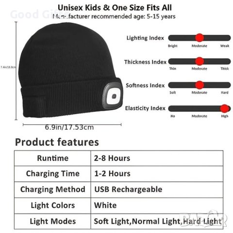 Зимна шапка с фенер челник, 3 режима на работа, снимка 6 - Шапки - 42599896